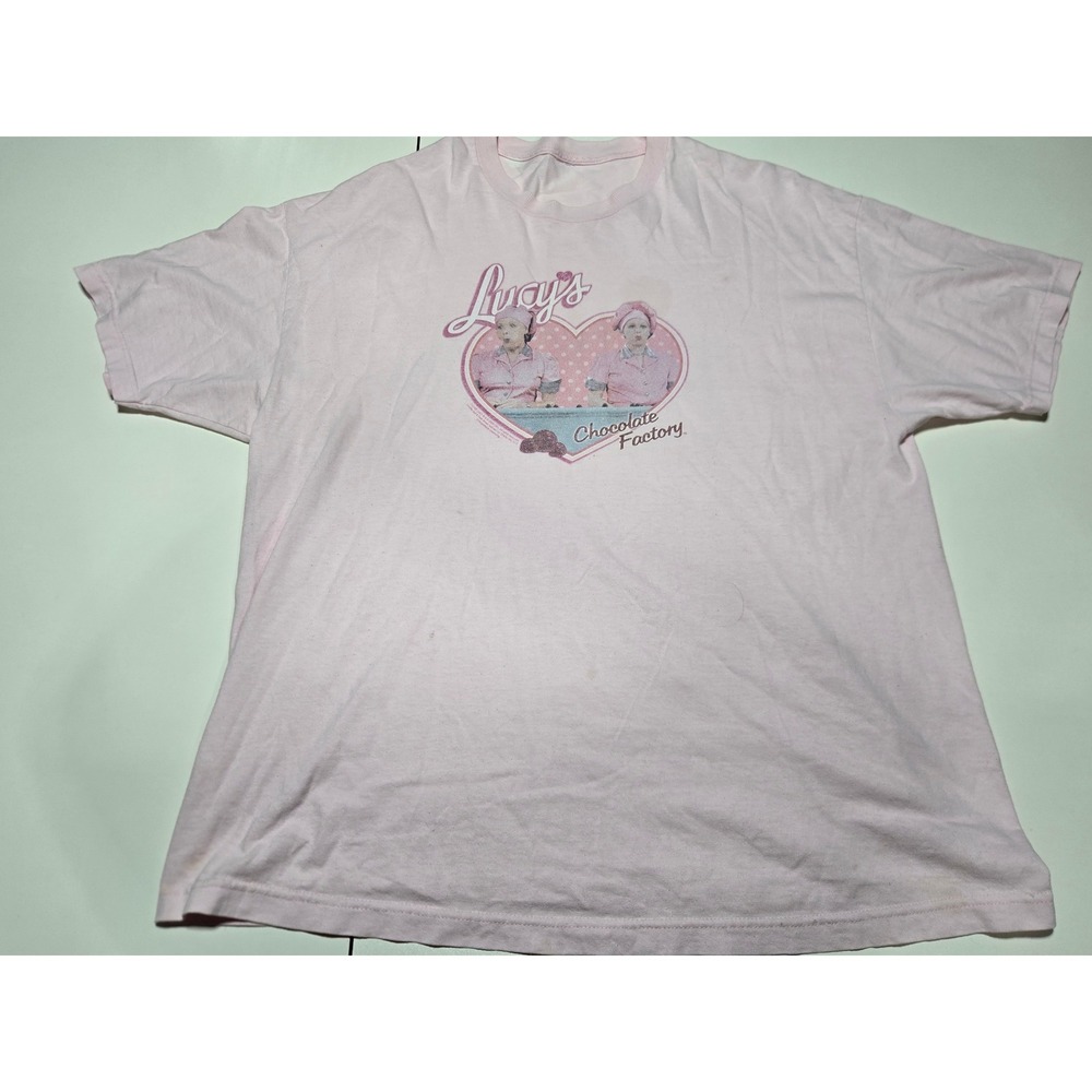 I Love Lucy Chocolate Factory Graphic T-Shirt Pink Women XL 2008 CBS Retro Tee